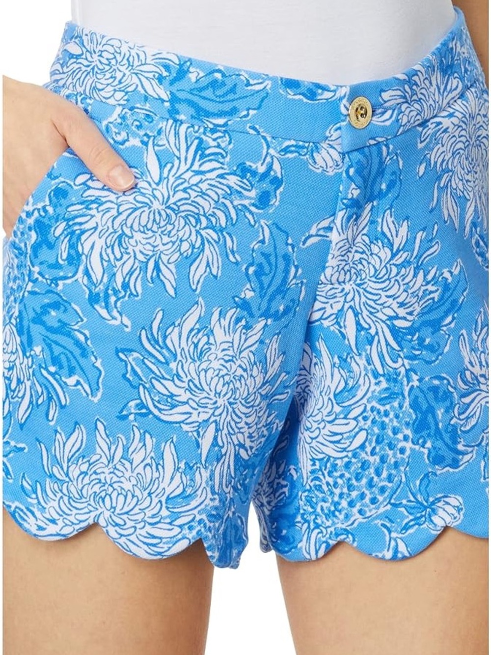 Lilly Pulitzer Buttercup Shorts Sz 10 Blue White Floral Scalloped Resort Preppy